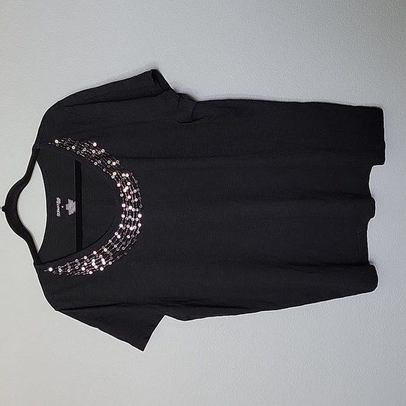 St. Johns Bay Plus Size Witchy Cotton Casual Black Embellished Top Blouse 1X - Picture 1 of 5